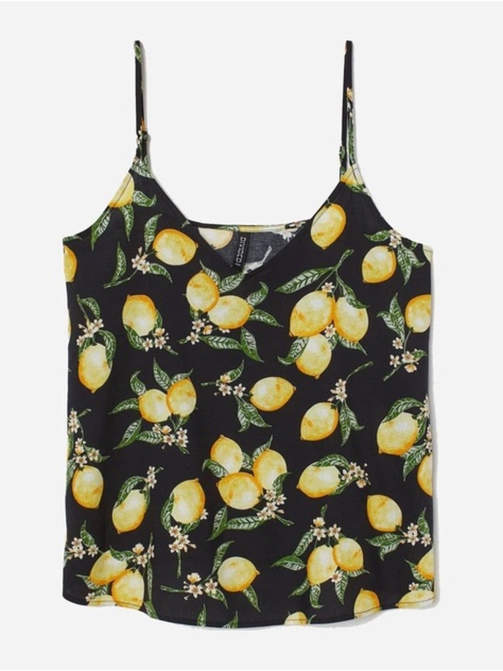 H&M| Black Whimsical Lemon-Print Lightweight V-Neck Camisole Tank Top Sz 8